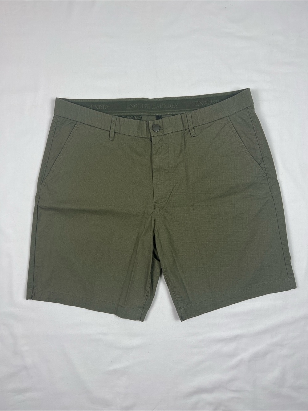 English Laundry Olive Green Flat-Front Men’s Shorts